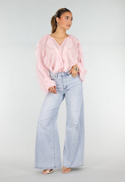 NEW290426 Lichtroze Chiffon Blouse met Ruffles