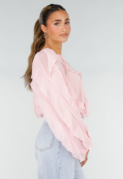 NEW290426 Lichtroze Chiffon Blouse met Ruffles