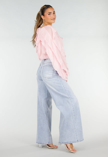 NEW290426 Lichtroze Chiffon Blouse met Ruffles