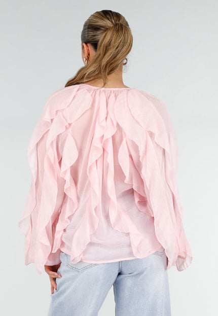 NEW290426 Lichtroze Chiffon Blouse met Ruffles