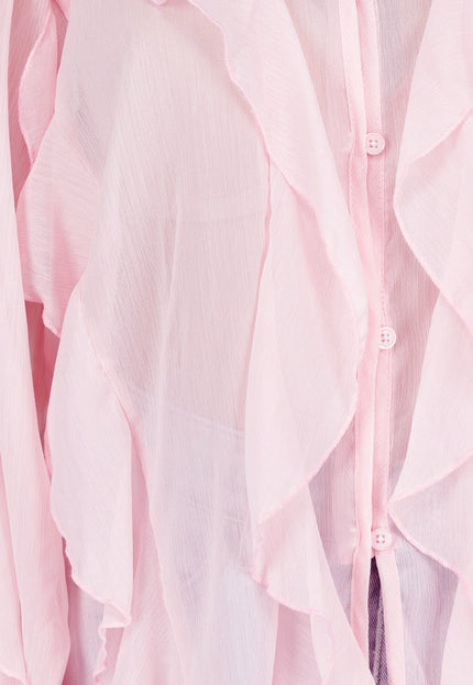 NEW290426 Lichtroze Chiffon Blouse met Ruffles