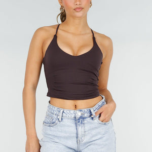 NEW290426 Paars Bruine Crop Top met Kruisbandjes