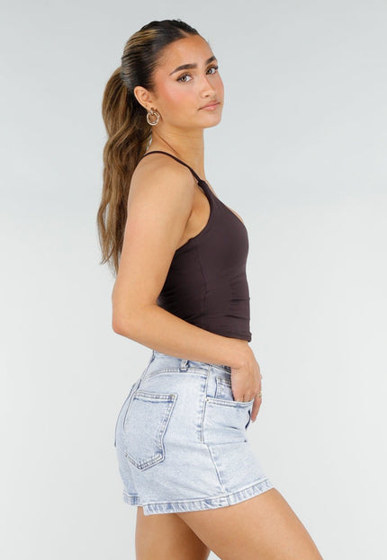 NEW290426 Paars Bruine Crop Top met Kruisbandjes
