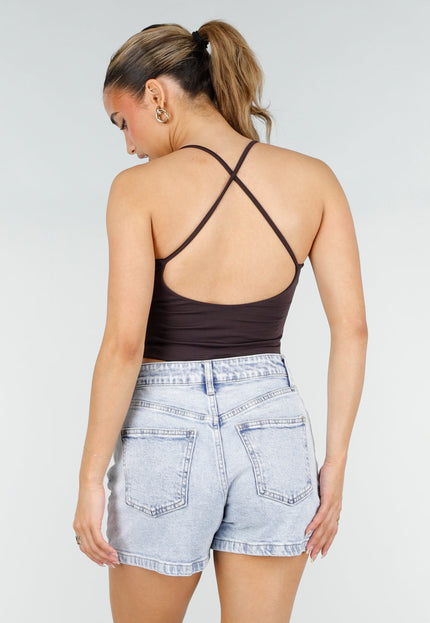 NEW290426 Paars Bruine Crop Top met Kruisbandjes