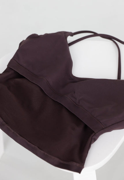 NEW290426 Paars Bruine Crop Top met Kruisbandjes