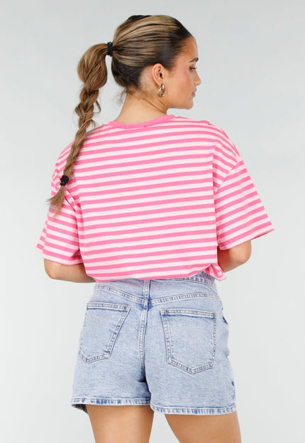 NEW290426 Roze Gestreept T-shirt met Korte Mouwen