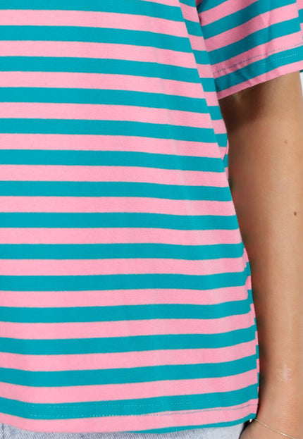 NEW290426 Roze Turquoise Gestreept T-shirt