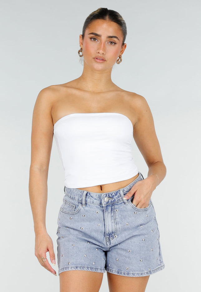 NEW290426 Witte Bandeau Top met Pads