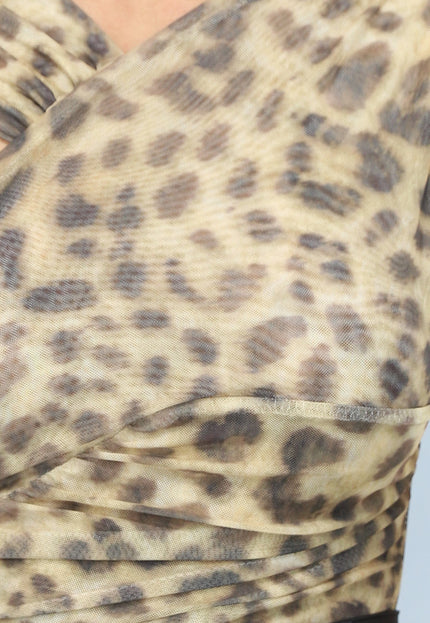 NEW2905 Mesh Overslag Bodysuit met Panterprint