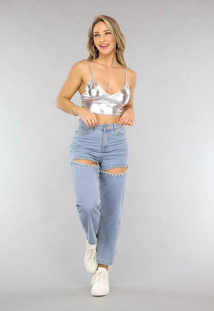 NEW2905 Zilveren Metallic Triangel Top