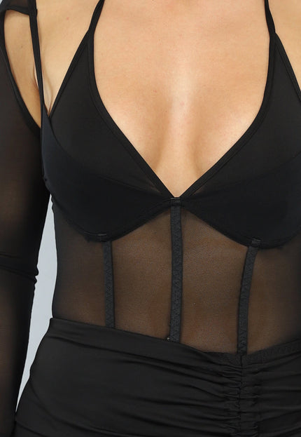 NEW2905 Zwarte Longsleeve Mesh Two Piece