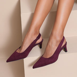 NEW290726 Aubergine Suède Slingback Pumps