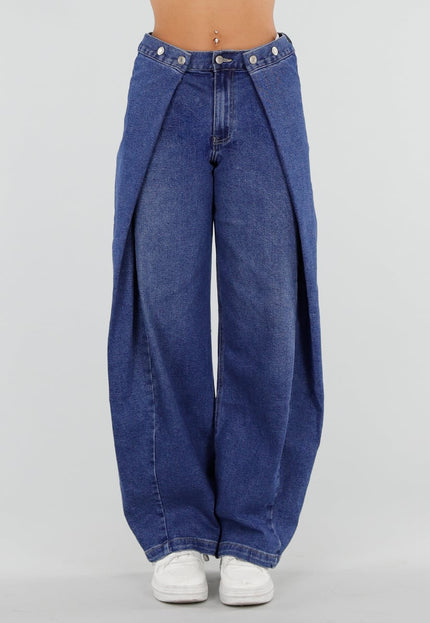 NEW290726 Blauwe Barrel Jeans met Knoopdetails
