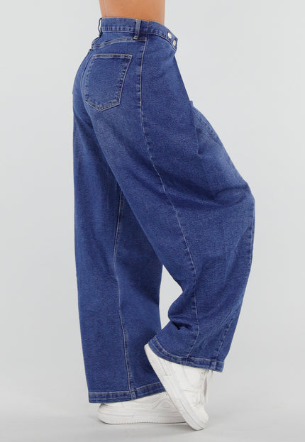 NEW290726 Blauwe Barrel Jeans met Knoopdetails