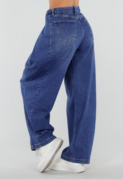 NEW290726 Blauwe Barrel Jeans met Knoopdetails