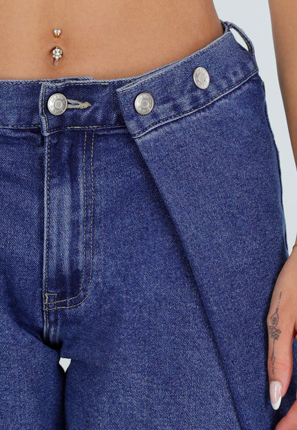 NEW290726 Blauwe Barrel Jeans met Knoopdetails