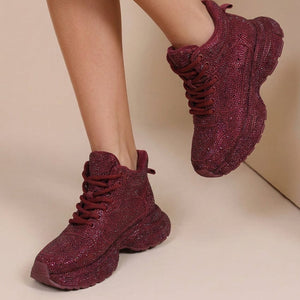 NEW290726 Bordeaux Glitter Sneakers met Hoge Schacht
