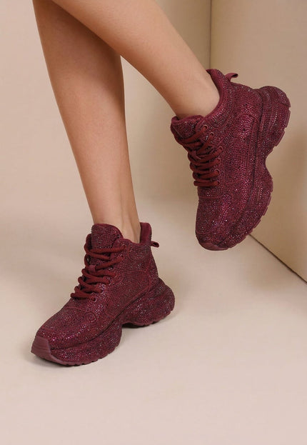 NEW290726 Bordeaux Glitter Sneakers met Hoge Schacht