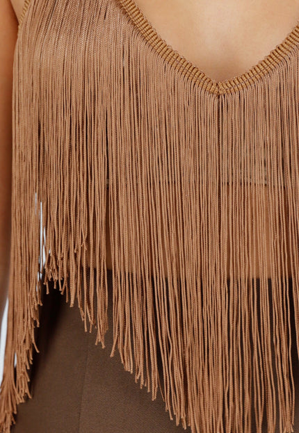 NEW290726 Bruine Fringe Haltertop