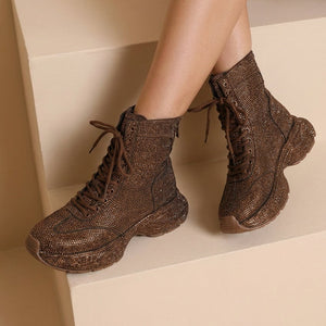 NEW290726 Bruine Glitter Sneakers met Hoge Schacht