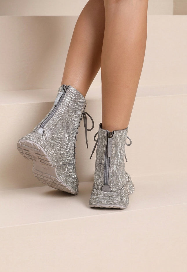 NEW290726 Bruine Glitter Sneakers met Hoge Schacht