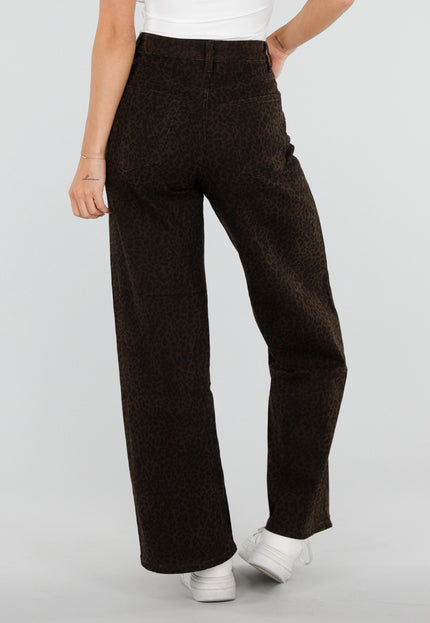 NEW290726 Bruine Wide Leg Jeans met Luipaardprint