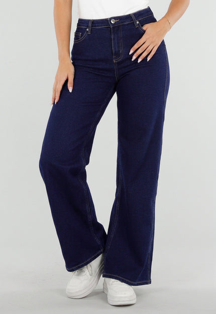 NEW290726 Donkerblauwe Wide Leg Jeans met Stretch