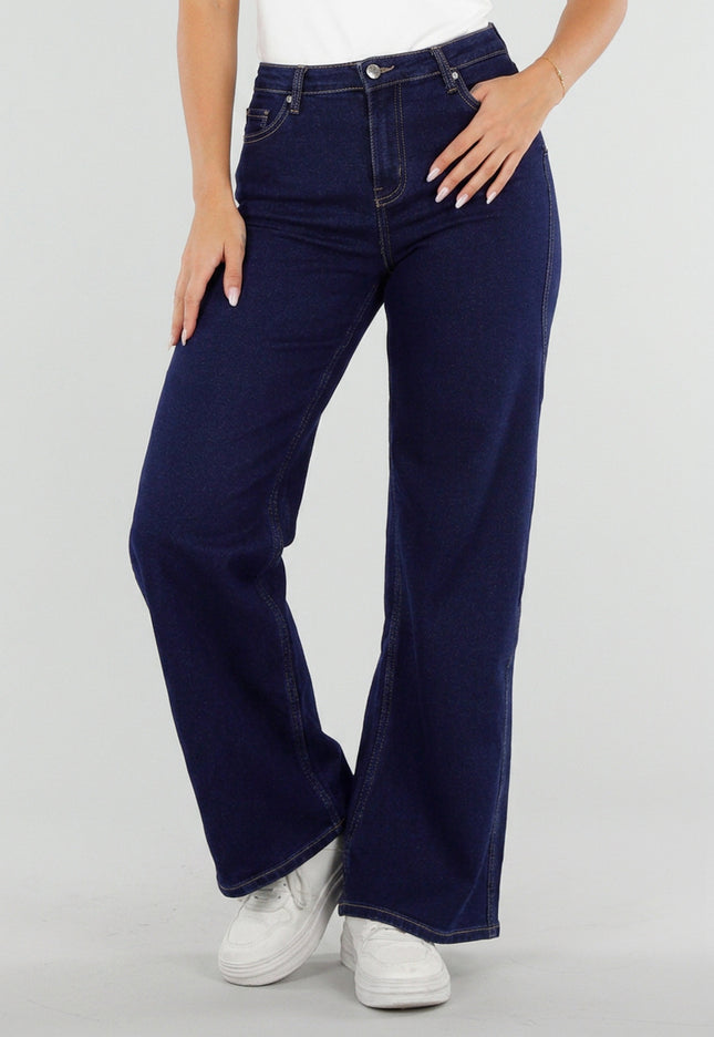 NEW290726 Donkerblauwe Wide Leg Jeans met Stretch