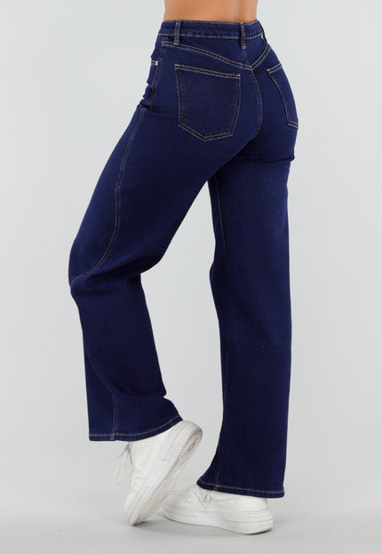 NEW290726 Donkerblauwe Wide Leg Jeans met Stretch