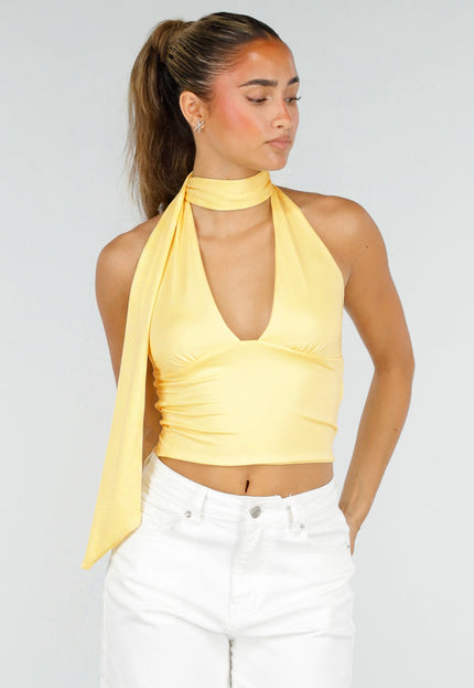 NEW290726 Gele Halter Crop Top met Open Rug