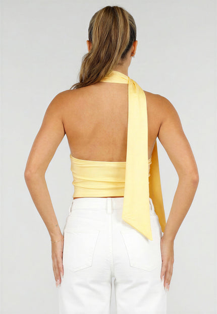 NEW290726 Gele Halter Crop Top met Open Rug