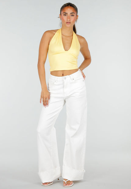 NEW290726 Gele Halter Crop Top met Open Rug