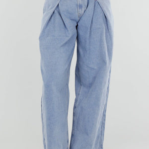 NEW290726 Lichtblauwe Wide Leg Jeans met Plooidetail