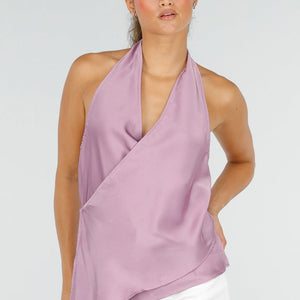 NEW290726 Lila Halter Wikkel Top met Open Rug