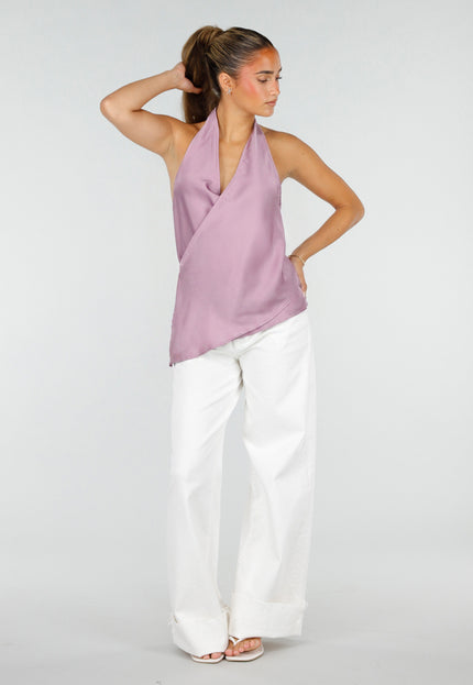 NEW290726 Lila Halter Wikkel Top met Open Rug