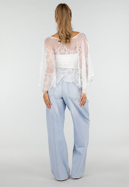 NEW290726 Witte Kanten Crop Top met Wijde Mouwen