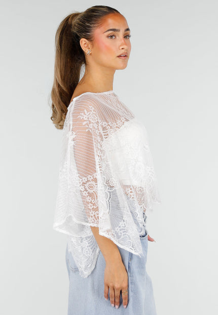 NEW290726 Witte Kanten Crop Top met Wijde Mouwen