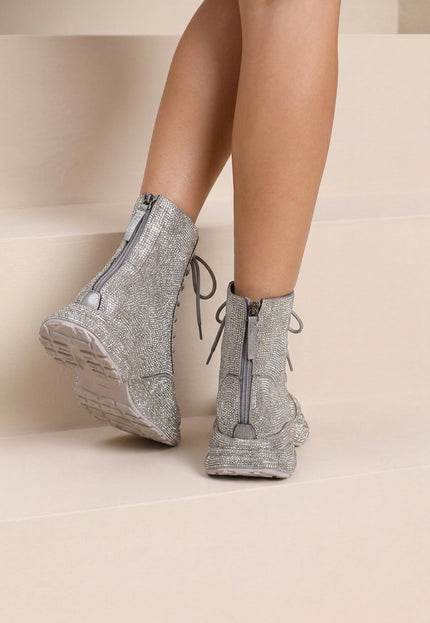 NEW290726 Zilveren Glitter Sneakers met Hoge Schacht