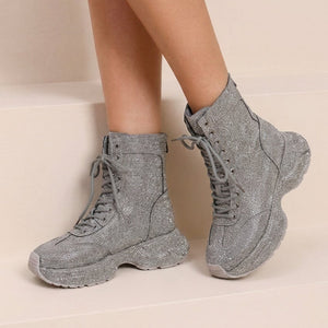 NEW290726 Zilveren Glitter Sneakers met Hoge Schacht