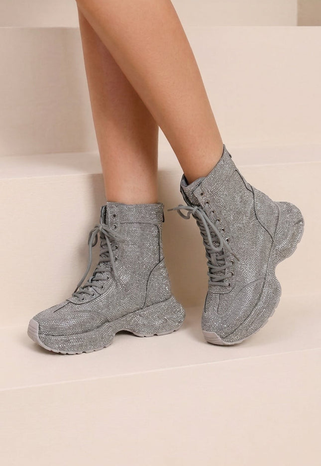 NEW290726 Zilveren Glitter Sneakers met Hoge Schacht