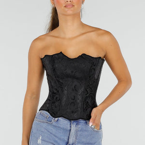 NEW290726 Zwart Korset met Jacquard Print