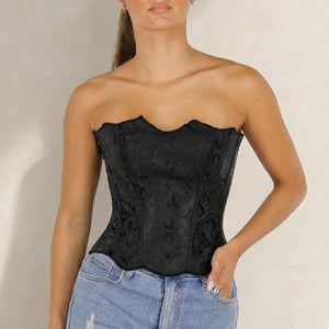 NEW290726 Zwart Korset met Jacquard Print