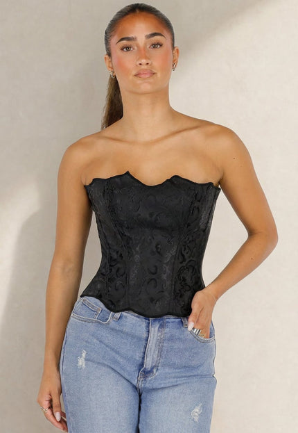 NEW290726 Zwart Korset met Jacquard Print