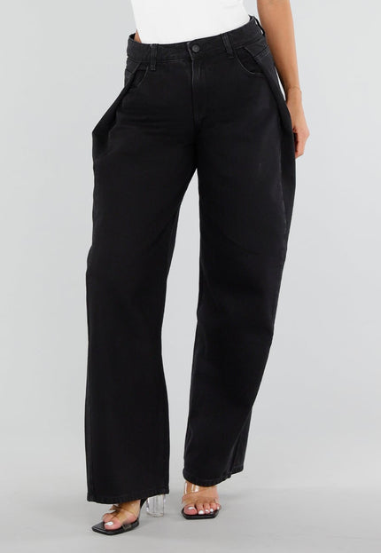 NEW290726 Zwarte Barrel Jeans met Plooien