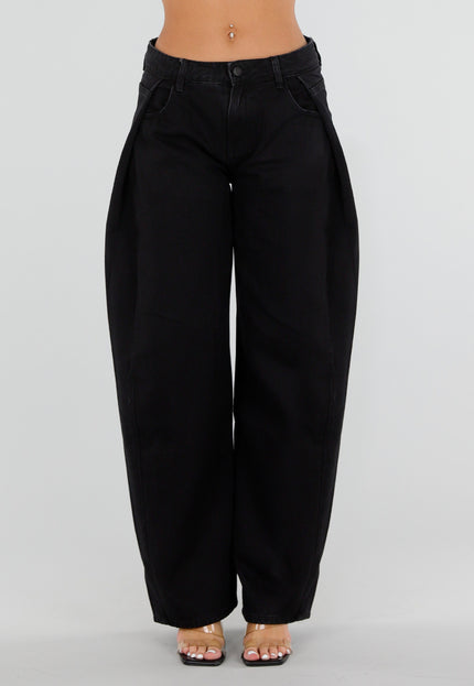 NEW290726 Zwarte Barrel Jeans met Plooien