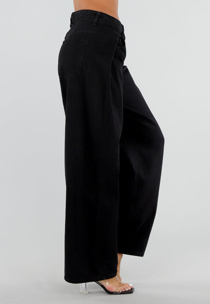 NEW290726 Zwarte Barrel Jeans met Plooien