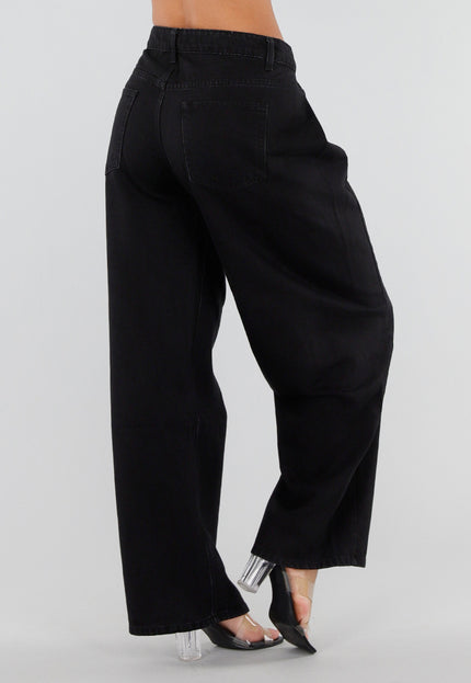 NEW290726 Zwarte Barrel Jeans met Plooien
