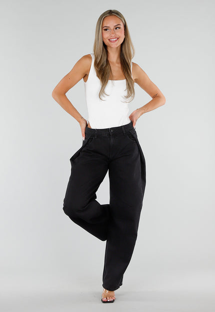 NEW290726 Zwarte Barrel Jeans met Plooien