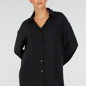 NEW290726 Zwarte Blouse met Kraag en Knoopsluiting