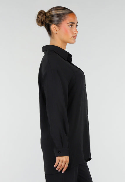 NEW290726 Zwarte Blouse met Kraag en Knoopsluiting